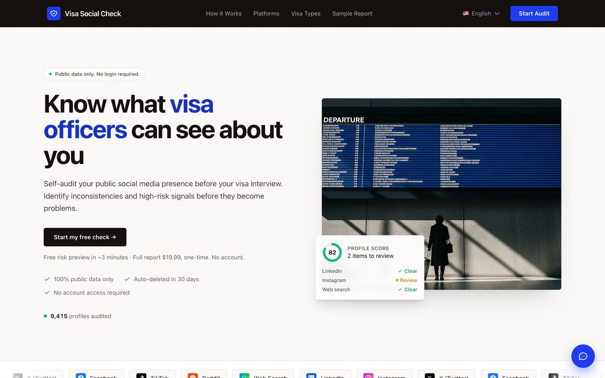 Visa Social Check website
